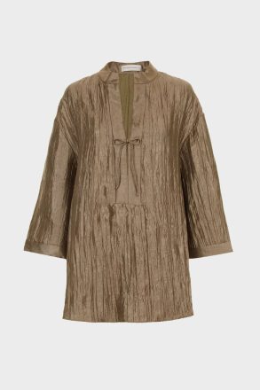 Gold Purificacion Garci Evening Metallic Crinkle Oversize Blouse Women - Image 5
