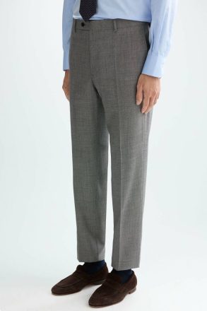 Gray Trousers Purificacion Garci Men Wool Bird's Eye Weave Classic Fit Suit Trousers