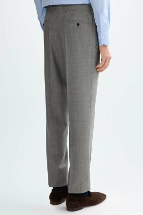 Gray Trousers Purificacion Garci Men Wool Bird's Eye Weave Classic Fit Suit Trousers - Image 3