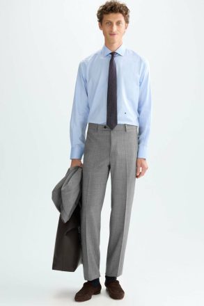 Gray Trousers Purificacion Garci Men Wool Bird's Eye Weave Classic Fit Suit Trousers - Image 4