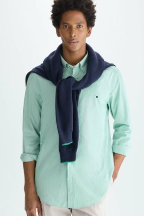 Green/White Men Shirts Needle Striped Poplin Shirt Purificacion Garci