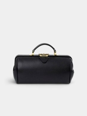 Handbags Women The Doctor's Bag -Midnight Black Calf Grain Cambridge Satchel