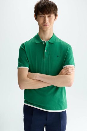 Jersey Double Polo Shirt Purificacion Garci Green Men Polo Shirts