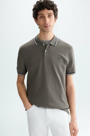 Khaki Polo Shirts Cube-Shaped Textured Polo Shirt Purificacion Garci Men