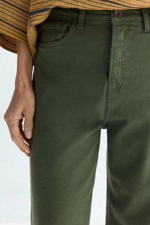 Khaki Trousers Purificacion Garci Frayed Twill Straight-Leg Trousers Women - Image 2