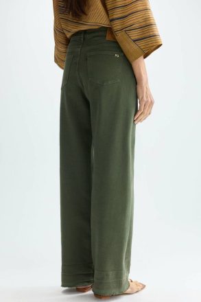 Khaki Trousers Purificacion Garci Frayed Twill Straight-Leg Trousers Women - Image 3