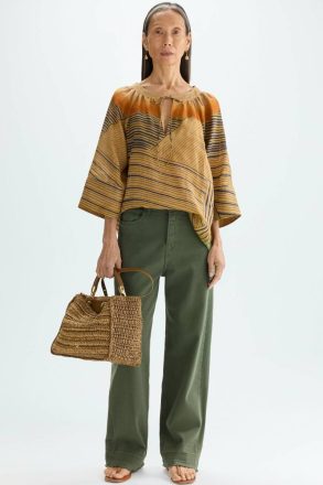 Khaki Trousers Purificacion Garci Frayed Twill Straight-Leg Trousers Women - Image 4