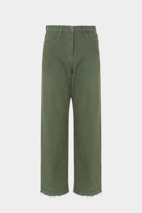 Khaki Trousers Purificacion Garci Frayed Twill Straight-Leg Trousers Women - Image 5