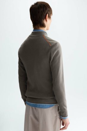 Knitwear Men Purificacion Garci Khaki Quilted Cotton Knit Bomber Jacket - Image 3