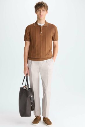 Knitwear Purificacion Garci Ribbed Effect Knit Polo Shirt Brown Men - Image 4
