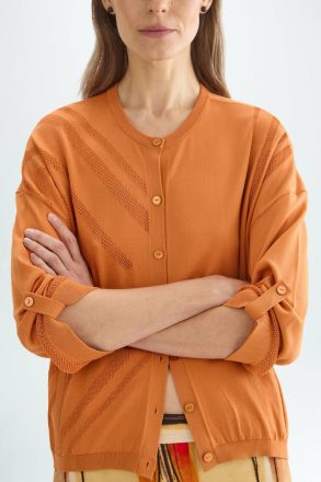 Knitwear Women Knit Print Crepe Straight-Fit Jacket Purificacion Garci Orange - Image 2