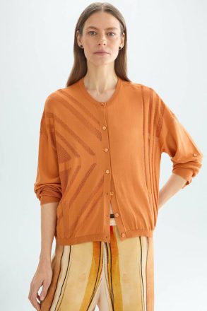 Knitwear Women Knit Print Crepe Straight-Fit Jacket Purificacion Garci Orange
