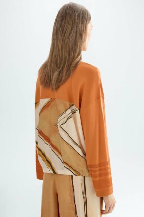 Knitwear Women Knit Print Crepe Straight-Fit Jacket Purificacion Garci Orange - Image 3
