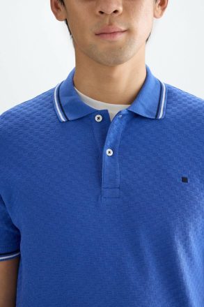 Men Cobalt Cube-Shaped Textured Polo Shirt Purificacion Garci Polo Shirts - Image 2