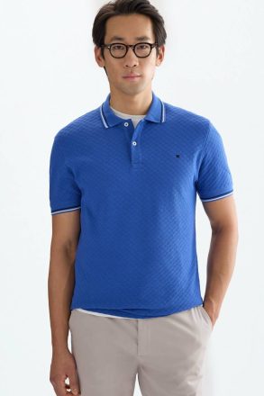 Men Cobalt Cube-Shaped Textured Polo Shirt Purificacion Garci Polo Shirts