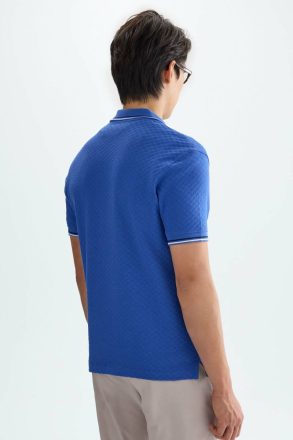 Men Cobalt Cube-Shaped Textured Polo Shirt Purificacion Garci Polo Shirts - Image 3