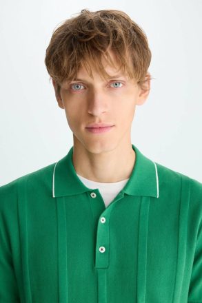 Men Green Purificacion Garci Polo Shirts Ribbed Effect Knit Polo Shirt - Image 2