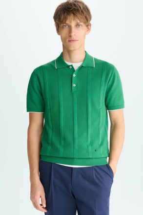 Men Green Purificacion Garci Polo Shirts Ribbed Effect Knit Polo Shirt
