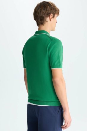 Men Green Purificacion Garci Polo Shirts Ribbed Effect Knit Polo Shirt - Image 3