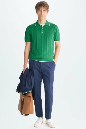 Men Green Purificacion Garci Polo Shirts Ribbed Effect Knit Polo Shirt - Image 4