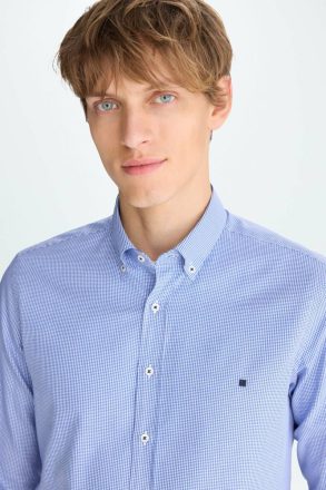 Men Micro Gingham Check Poplin Shirt Ink Blue/White Purificacion Garci Shirts - Image 2
