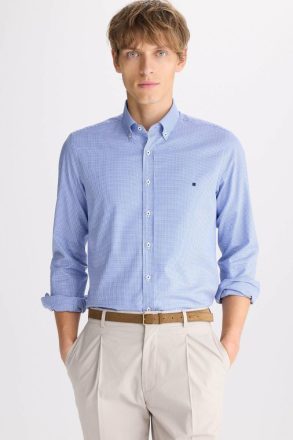 Men Micro Gingham Check Poplin Shirt Ink Blue/White Purificacion Garci Shirts