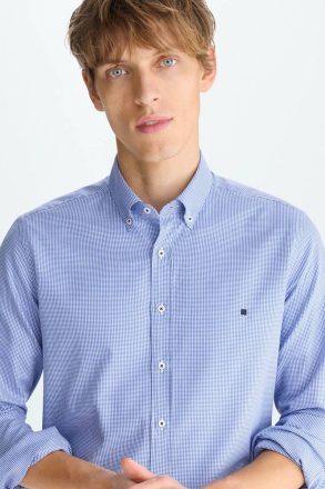 Men Micro Gingham Check Poplin Shirt Ink Blue/White Purificacion Garci Shirts - Image 4