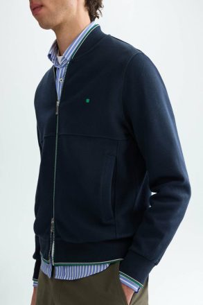 Men Navy Technical Piqué Bomber Jacket Knitwear Purificacion Garci - Image 2