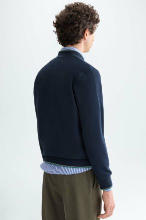 Men Navy Technical Piqué Bomber Jacket Knitwear Purificacion Garci - Image 3