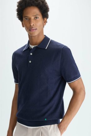 Men Origami Pointelle Knit Polo Shirt Polo Shirts Navy Purificacion Garci - Image 2