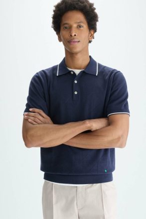 Men Origami Pointelle Knit Polo Shirt Polo Shirts Navy Purificacion Garci