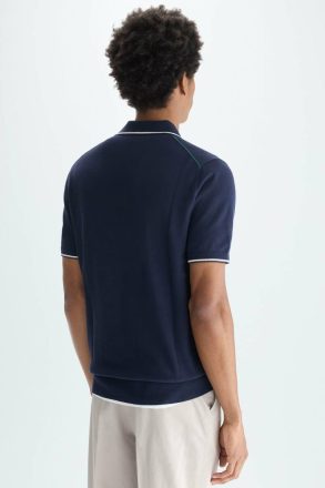Men Origami Pointelle Knit Polo Shirt Polo Shirts Navy Purificacion Garci - Image 3