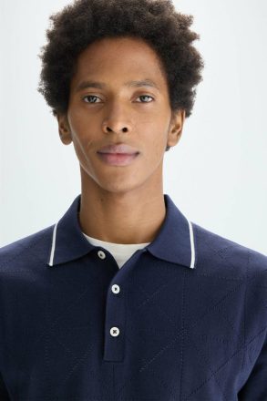 Men Origami Pointelle Knit Polo Shirt Polo Shirts Navy Purificacion Garci - Image 5