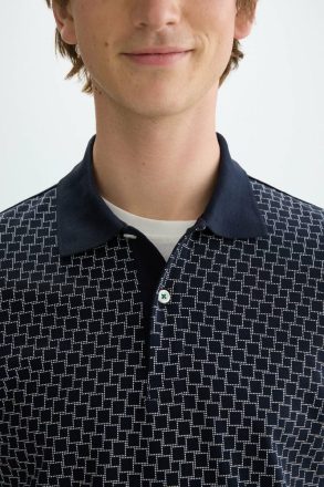 Men Polo Shirts Navy/White Purificacion Garci Cubos Print Piqué Polo Shirt - Image 2