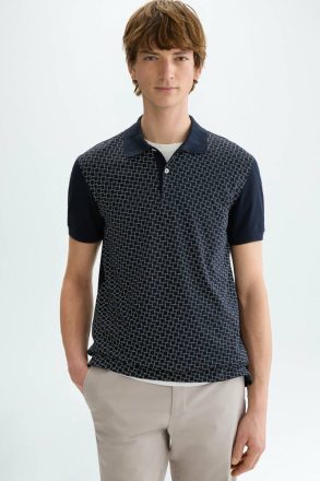 Men Polo Shirts Navy/White Purificacion Garci Cubos Print Piqué Polo Shirt
