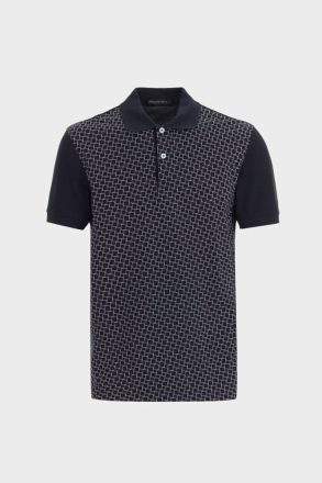 Men Polo Shirts Navy/White Purificacion Garci Cubos Print Piqué Polo Shirt - Image 5