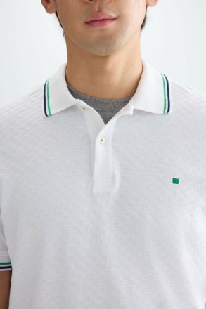 Men Polo Shirts White Purificacion Garci Cube-Shaped Textured Polo Shirt - Image 2