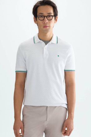 Men Polo Shirts White Purificacion Garci Cube-Shaped Textured Polo Shirt
