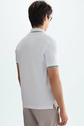 Men Polo Shirts White Purificacion Garci Cube-Shaped Textured Polo Shirt - Image 3