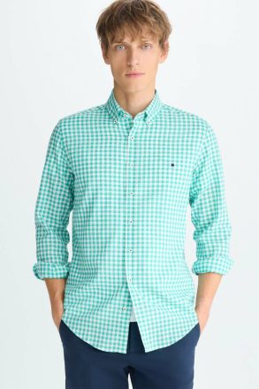 Men Purificacion Garci Green/White Gingham Check Linen Cotton Shirt Shirts