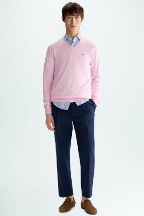 Men Purificacion Garci Pink Sweatshirts Pima Cotton V-Neck Sweater - Image 4