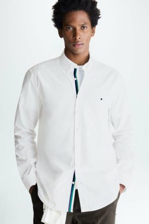 Men Purificacion Garci Shirts White Grosgrain-Trimmed Poplin Shirt