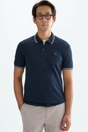 Men Purificacion Garci Stretch-Piqué Half-Zip Slim Fit Polo Shirt Polo Shirts Navy