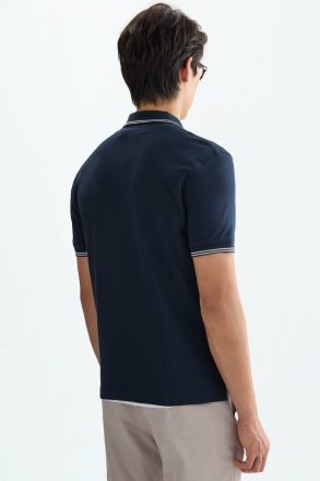 Men Purificacion Garci Stretch-Piqué Half-Zip Slim Fit Polo Shirt Polo Shirts Navy - Image 3