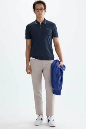Men Purificacion Garci Stretch-Piqué Half-Zip Slim Fit Polo Shirt Polo Shirts Navy - Image 4