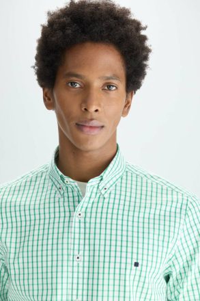 Men Shirts Green/White Windowpane Check Poplin Shirt Purificacion Garci - Image 2