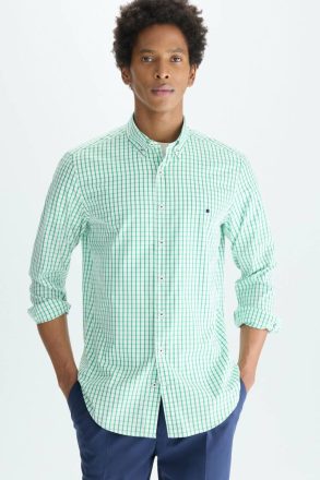 Men Shirts Green/White Windowpane Check Poplin Shirt Purificacion Garci