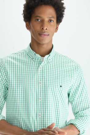 Men Shirts Green/White Windowpane Check Poplin Shirt Purificacion Garci - Image 4