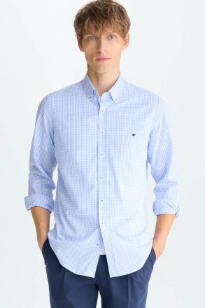 Men Shirts Sky Blue/White Gingham Check Poplin Shirt Purificacion Garci