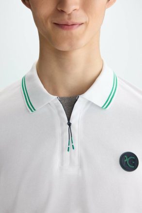 Men Stretch-Piqué Half-Zip Slim Fit Polo Shirt Purificacion Garci White Polo Shirts - Image 2